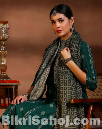 Green Woven Design Cotton Blend INDIAN SELLER